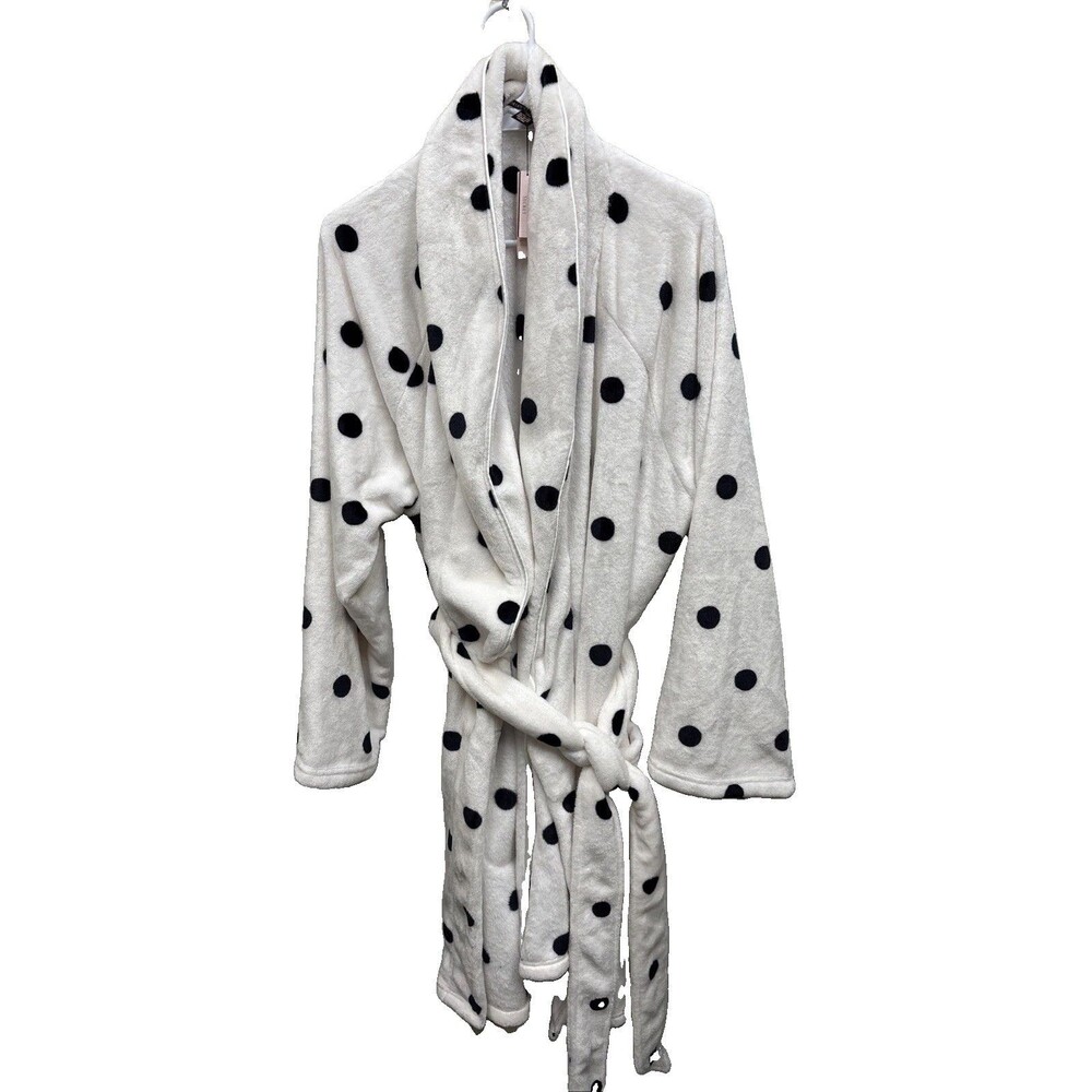 Victorias Secret robe polka dot plush fleece white black Women belt New XL XXL